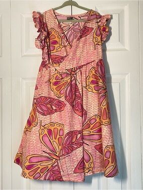 Tea Collection Full Sweep Wrap Dress Butterfly Pink Cotton